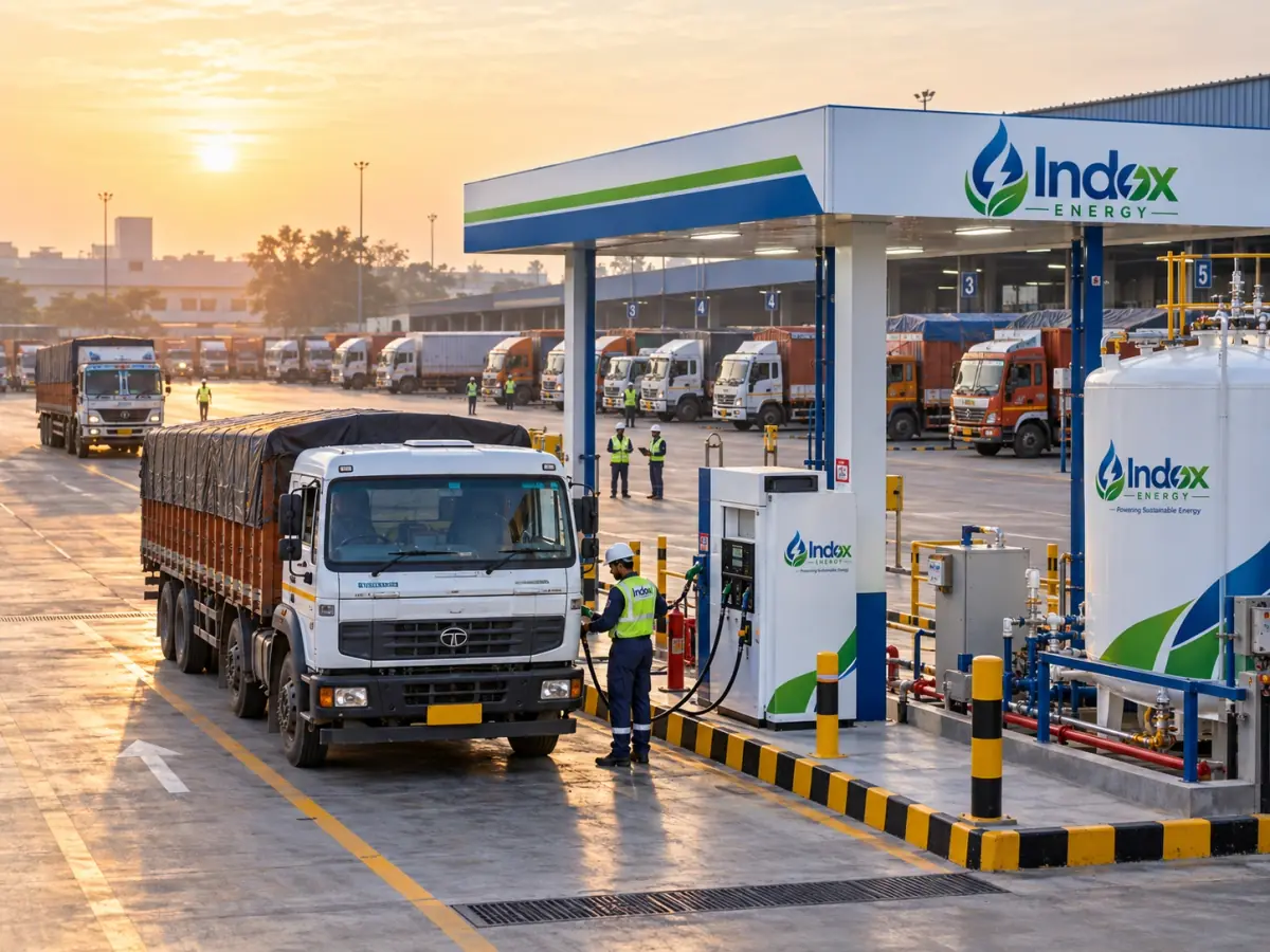 Logistics fleet of trucks at a depot